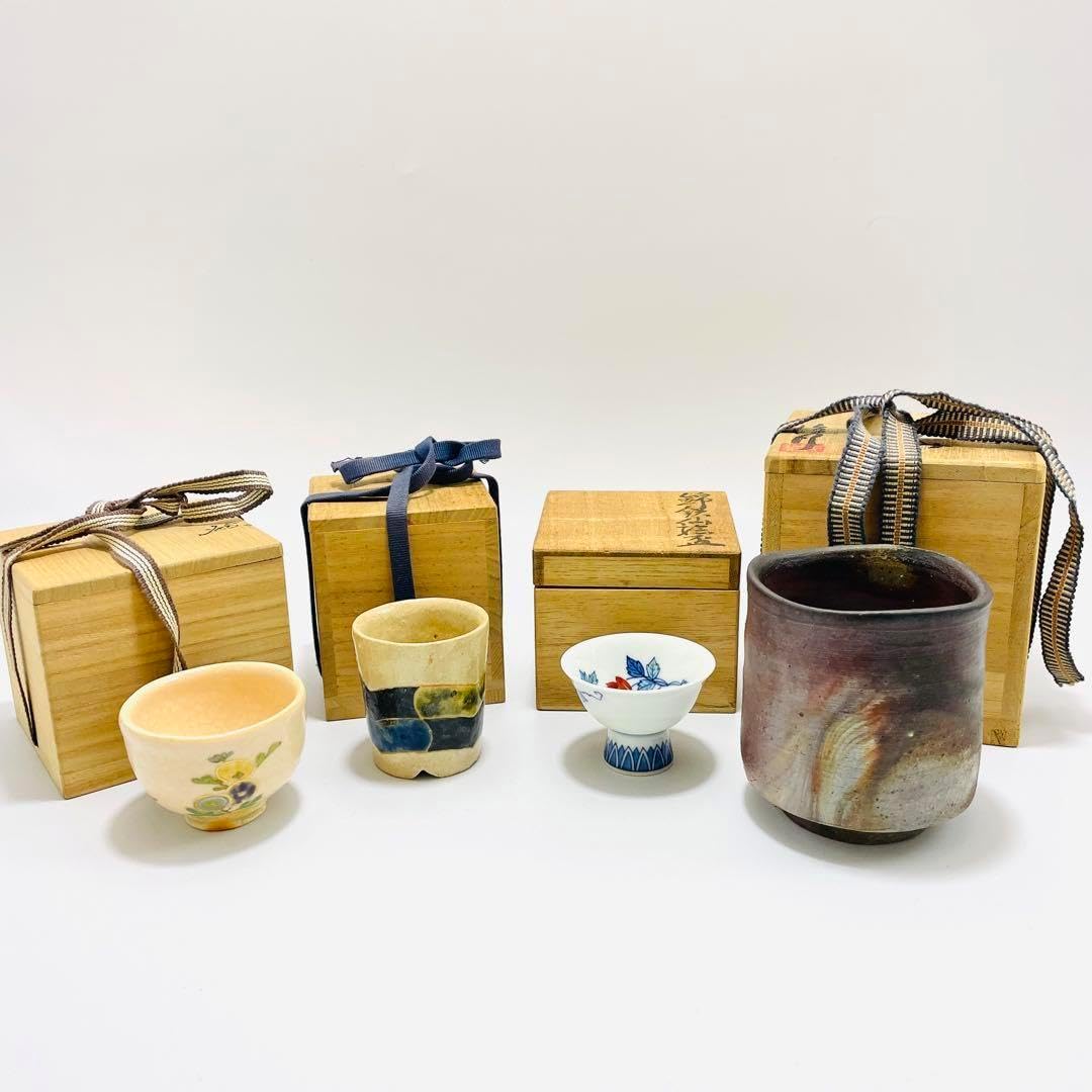 備前焼 乗松俊行 箱付き 湯呑み　➕おちょこ3つ　 ぐい呑 酒盃 酒器 備前焼 乗松俊行 箱付き 湯呑み ➕おちょこ3つ ぐい呑 酒盃 酒器